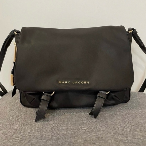 Marc Jacobs Handbags - Marc Jacobs Black Nylon Flap Messenger Bag with Gold Logo